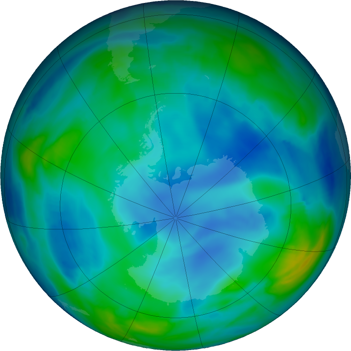 Antarctic ozone map for 08 June 2022